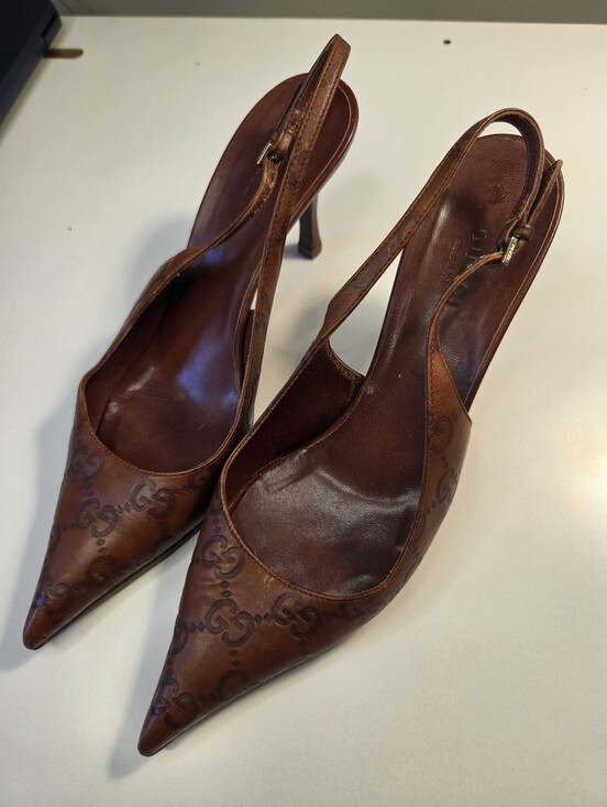 Gucci Shoes - Gucci Brown Guccissima Leather Pointed Toe Slingback Sandals 35 1/2